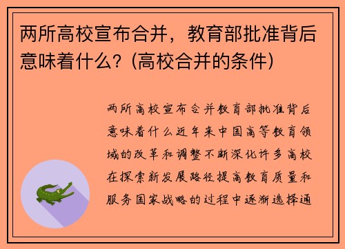 两所高校宣布合并，教育部批准背后意味着什么？(高校合并的条件)